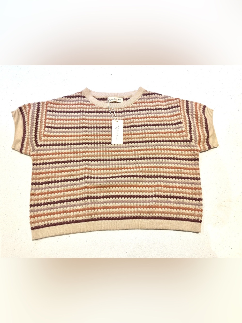 NWT Rylee + Cru Boxy Crop Knit Striped Sweater Tee size 6-7y